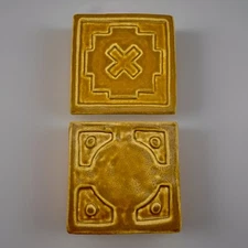 Vintage tiles Pewabic Arts & Crafts Inspired Tile Pair Raised Design