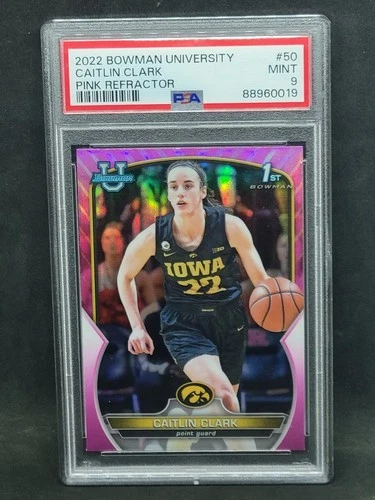 Caitlin Clark RC - 2022 Bowman University #50 - Pink Refractor - PSA 9 MINT