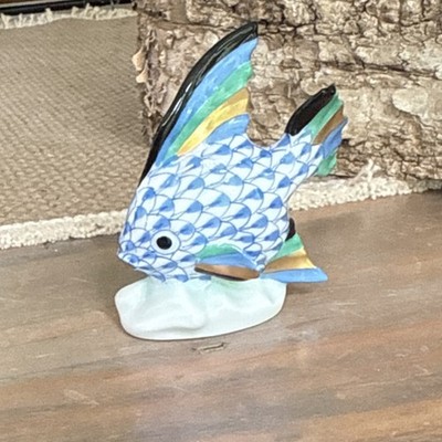 Herend Handpainted Porcelain Fish Figurine Blue Green Gold 15