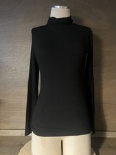 Womens Black Turtleneck Top S Long Sleeve Mock Neck Stretch Slim Shirt Layering