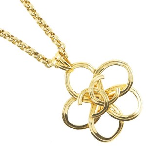Authentic CHANEL Turn lock vintage COCO Mark Flower Necklace gold Plated Gold 130g Women