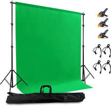 2 in 1 Green Backdrop Stand Kit, 6.5X6.5 Ft Portable Dual Rod Stand Kit with 6X7