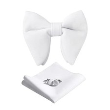 Mens Pretied Bowties Velvet Solid Color Adjustable Oversized Tuxedo Bow White