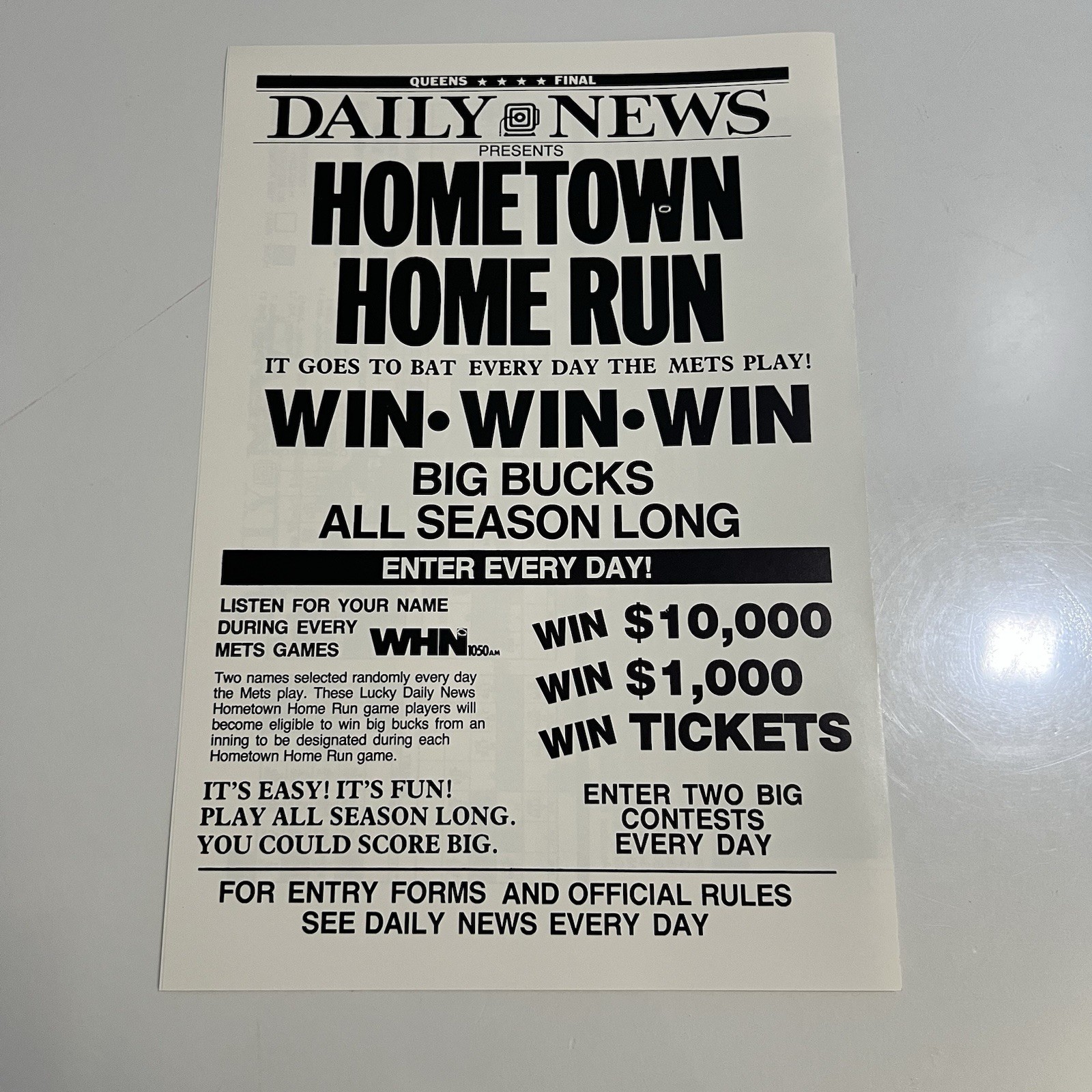 1986 New York Mets Daily News Team Photo & Schedule World Series Season 15x11"