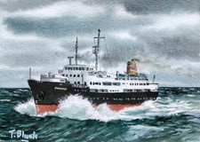 ORIGINAL AQUARELL - Hurtigruten Postschiff "Finnmarken" auf See.