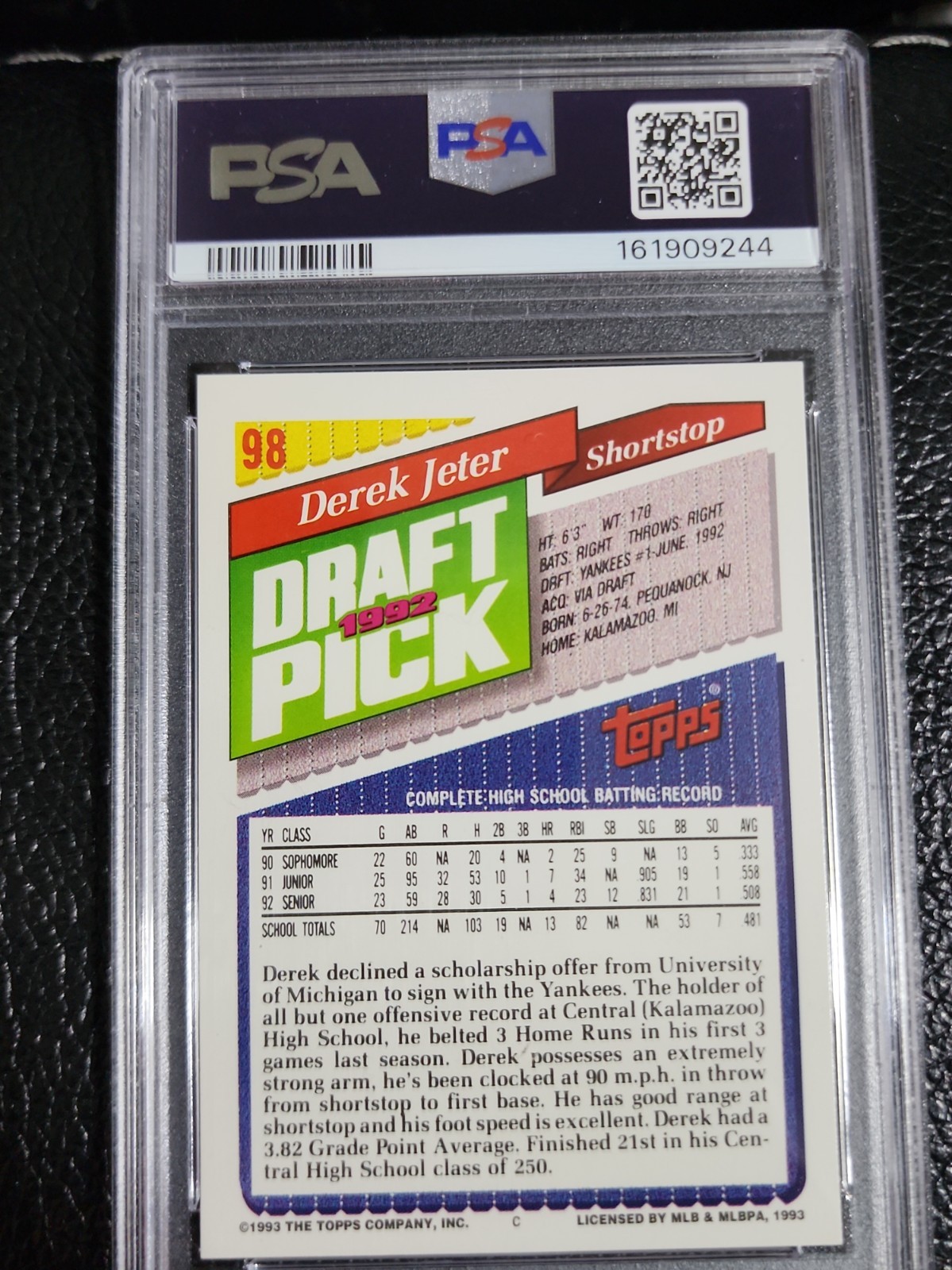 1993 Topps - Derek Jeter #98 (RC) view 6