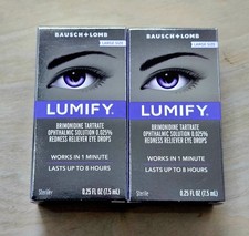   2 Box Lot LARGE LUMIFY 0.25 oz 7.5mL Redness Reliever Eye Drops Exp 04/27 