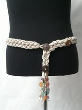 Vintage Women's Heavy Beaded Belt with Colorful Tassels Button Loop Closure