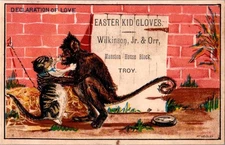 Antique Victorian Trade Card- Kid Gloves - Wilkinson - Troy NY Hy Seidler