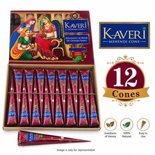 Kaveri Herbal Henna 12 Cones Body Art Kit Natural Mehandi Tattoo Free Ship