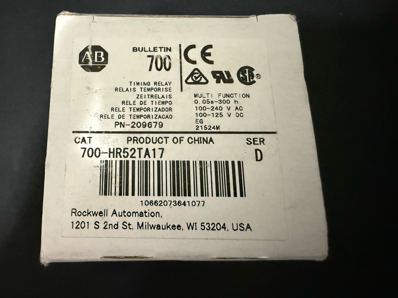 Allen Bradley 700-HR52TA17 Timing Relay SER D USA SHIP NEW