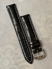 18mm Longines Replacement black leather watch strap with silver plated buckle