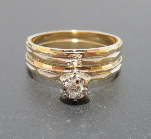 10K 2TONE ROUND DIAMOND BRIDAL SET 0.06 ct SZ 6  3.14 grams (A22036)