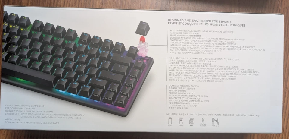Alienware Pro Wireless Keyboard AW720K | Hot-Swappable Switches | RGB | Open Box - Image 2 of 2