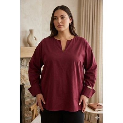 HARSHMAN Anthropologie Cerys Cotton Popover Tunic Blouse Quiet Luxury 3X Wine