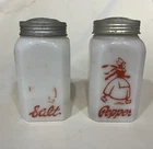 Vintage Hazel Atlas Dutch Skater Salt & Pepper Shakers Milk Glass White Red