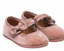 ELEPHANTITO Velvet Bow Mary Jane, Rose Little Girls Size 24 US Size 8c NEW