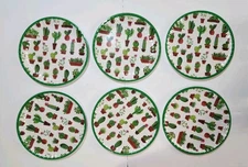 🌵L👁👁K🌵 NWOT Set of 6 BELLA LUX CACTUS IN POTS MELAMINE PLATES, 10½" Dia. 