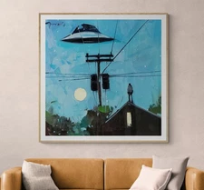 XXL 48x48 Nocturne UFO Houses Night Art PRINT Canvas Modern Artist Jose Trujillo