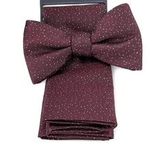 Alfani Men's Garfield Mini-Print Bow Tie Pocket Square Burgundy Bowtie