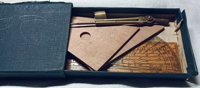Vintage 30er Jahre Mathematical Messing + Buchsbaum Instrumente Kompass in Original Box