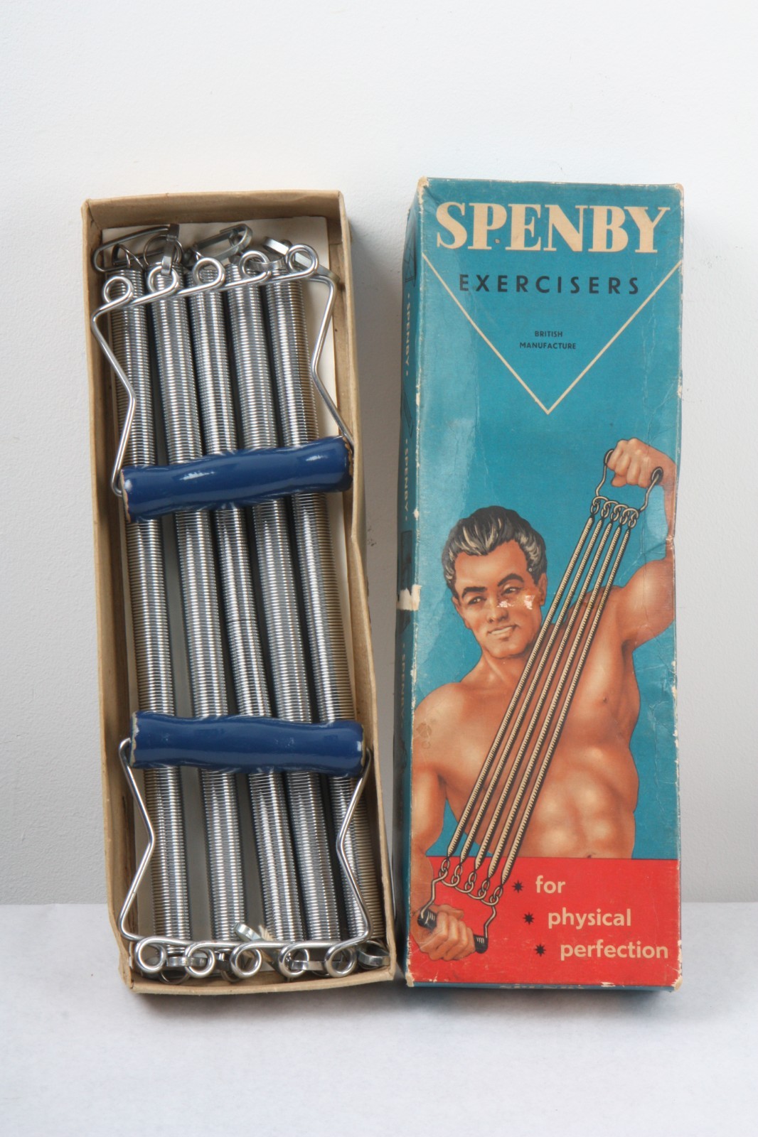 Vintage SPENBY Chest Expander with all 5 Federn, Exerciser MIT BOX and CHART