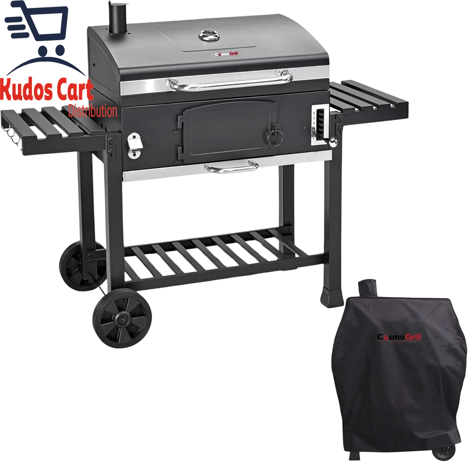 CosmoGrill Outdoor XXL Smoker Barbecue Charcoal Portable BBQ Grill Warming Rack