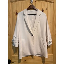 Doe  Rae Womens White Ruched 3/4 Sleeve Single Button Blazer Jacket Size L