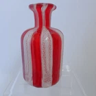 Vintage Latticino Zanfirico Bacchetta Murano Glass Bud Vase Red White Swirl 3.75