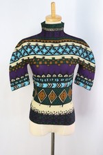 Authentic ISSEY MIYAKE me Multicolor Pleats High Neck Half Sleeve Top 070 9435