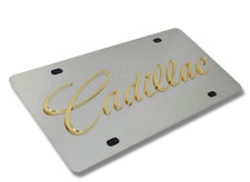 Cadillac Gold 3d Logo Mirrored Chrome Stainless License Plate Official Licensed