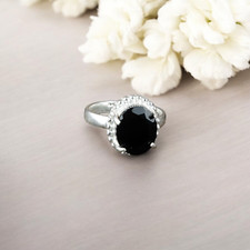 Natural Black Onyx Gemstone 925 Sterling Silver Handcrafted Jewelry Ring For Her