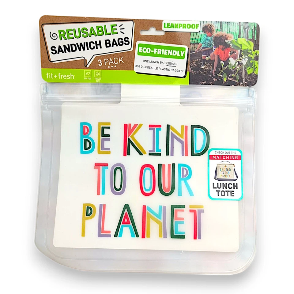 Fit + Fresh Reusable Sandwich Bags - Set of 3 Eco-Friendly Sustainable Leakproof - Image 3 of 4