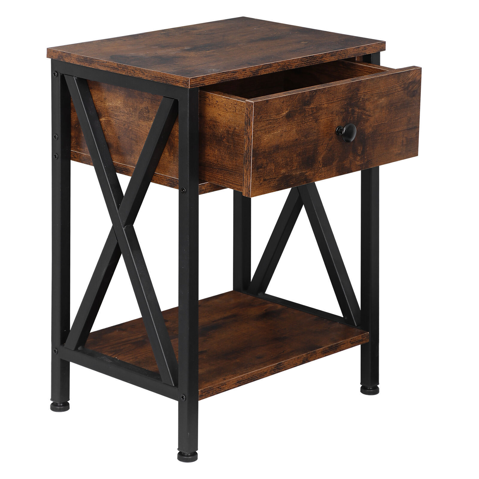 Set of 4 Brown End Table W/ Drawers X Design Small Wooden Side Table ...