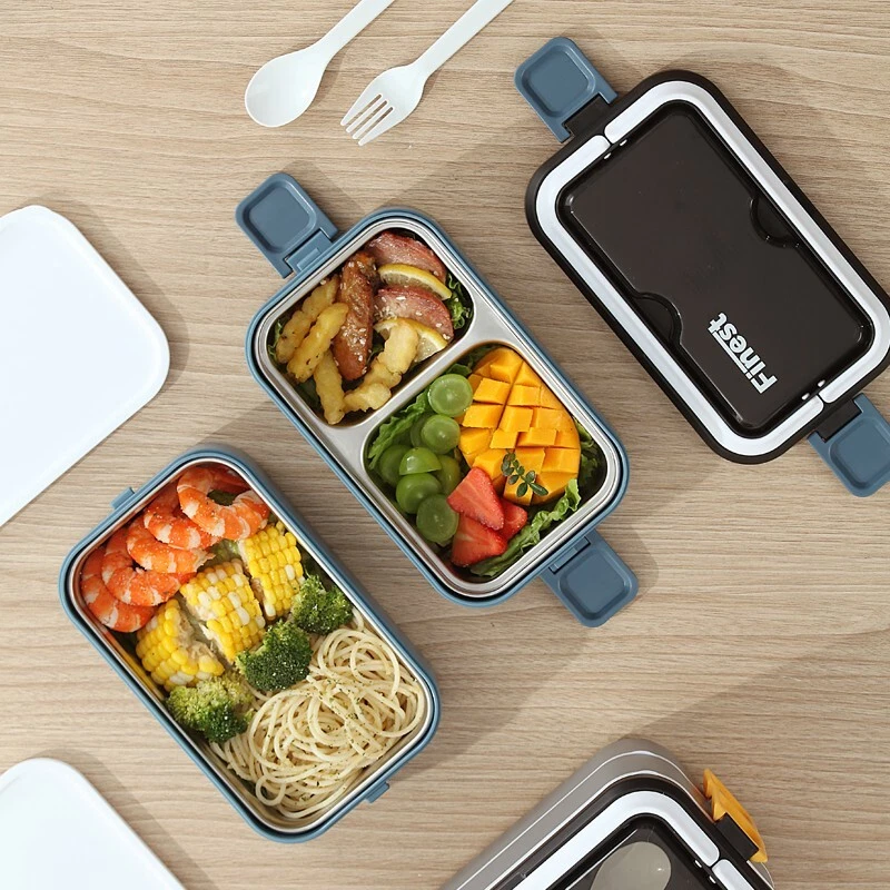 Caja Bento Apilable Acero Inoxidable-1400ML Lonchera con Juego de Utensilios, Sin Fugas Foto 4 de 4