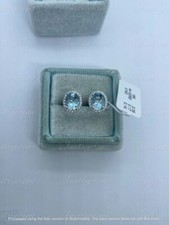 2.00Ct Oval Cut Lab-Created Aquamarine Halo Stud Earrings 14K White Gold Plated