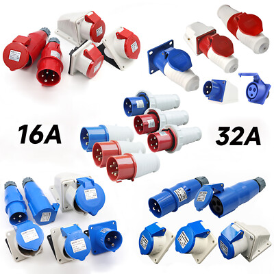 CEE Steckdose Kupplung Stecker Einbausteckdose Wandstecker Phasenwender 32A 16A
