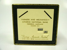 Farmers & Mechanics Citizens National Frederick Md Promotional Coin Bank, No Key