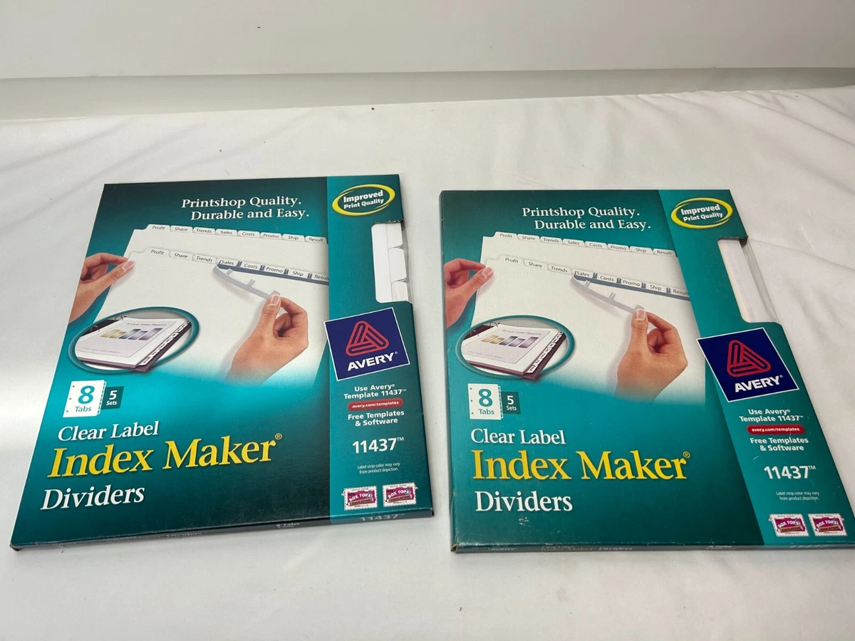 2 Avery Print &amp; Apply Clear Label Dividers White Tabs 8-Tab Letter 5  Sets 11437 | eBay