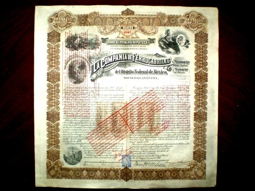 Ferrocarriles del Distrito Federal de Mexico 1896, $100 silver bond, - Picture 1 of 8