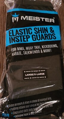 MEISTER ELASTIC CLOTH SHIN & INSTEP GUARDS - BK Muay Thai MMA Taekwondo Leg Pads