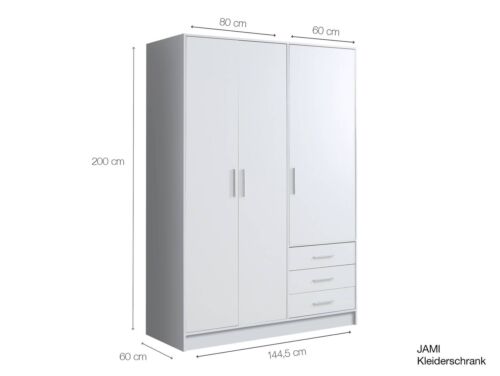 Drehtürenschrank Kleiderschrank Schrank 3-türig B144.5 JAMI Dekor Schwarz Weiß - Bild 2 von 5