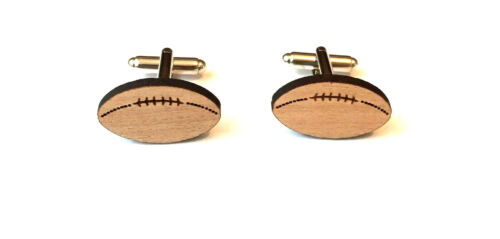 Rugby Ball Cufflinks in Wood...Laser Cut & Engraved - Picture 1 of 1
