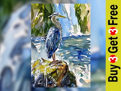 Blaureiher Aquarell 5''x7'' Druck auf mattem Papier | Elegante Vogel Natur Kunst