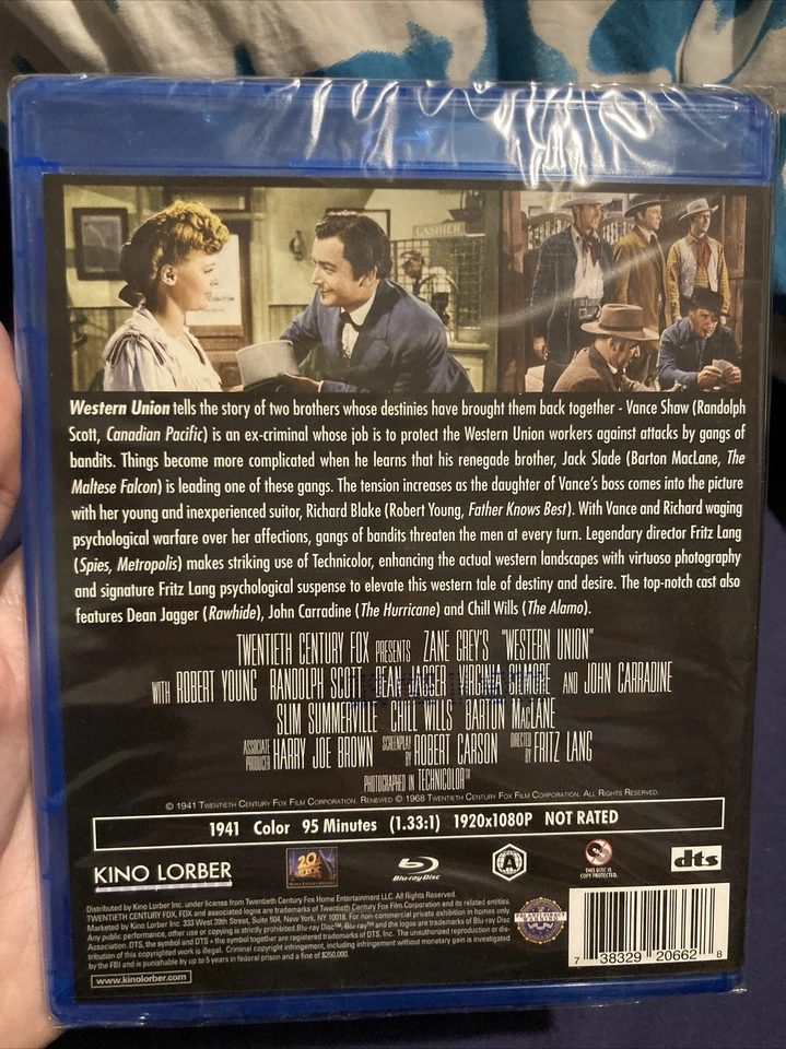 Fritz Lang's Western Union (Blu-ray, 1941) Randolph Scott, Robert Young - Image 3 of 4