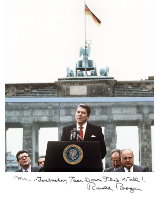 REAGAN AT BERLIN WALL 8X10 SIGNED WITH QUOTE ''MR. GORBACHEV TEAR DOWN THIS WALL''