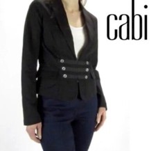 CAbi Motorcycle Blazer Military Womens Size 8 M Black Jacket Fitted Long Sleeves