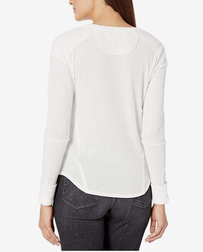Free People Womens Ivory Military Mix Henley Tee L72837 Size Small - Foto 3 di 3