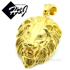 MEN's Stainless Steel Gold Plated LION KING FACE 3D Charm Pendant*GP50