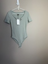 Brave Soul London Womens Small Black Ribbed Henley Long Sleeve Bodysuit NWT